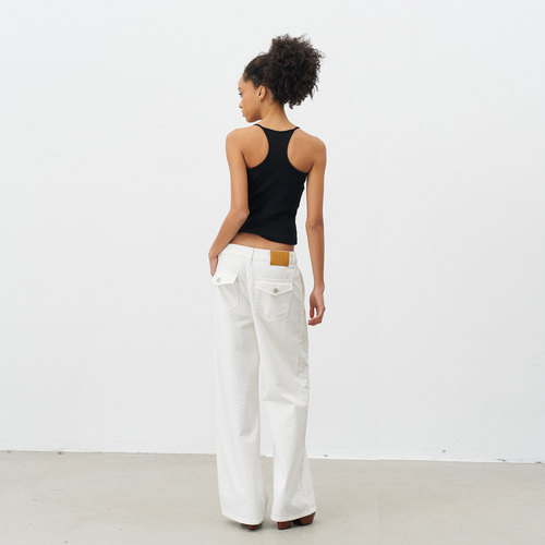 GROWN NOTOLD 白色宽松阔版直筒休闲牛仔长裤 - 图1