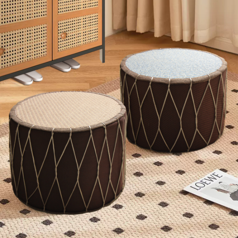 垫脚凳家用藤编凳子办公室脚踏搭脚凳日式圆形坐垫换鞋凳放脚神器 - 图2