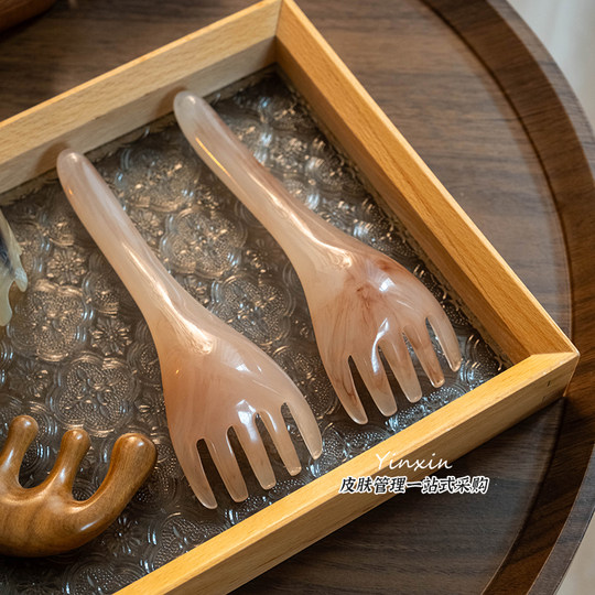 头疗专用工具头疗经络梳按摩梳洗头梳头部五齿檀木梳点穴笔气垫梳