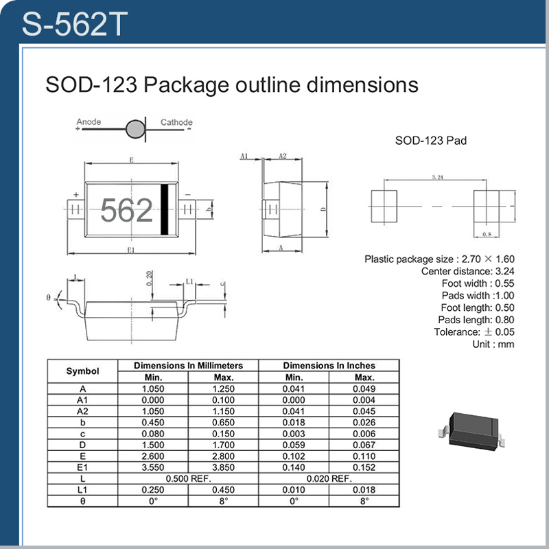 S-562T恒流二极管CRD电流5.6MA 封装贴片式SOD-123用于LED灯具SMD - 图0