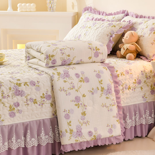 夹棉床盖四件套全棉公主风韩版床裙四季通用加厚床单纯棉夏被床上