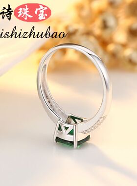 彩色宝石纯银925银微镶镀18K金祖母绿纳米绿尖晶戒指环