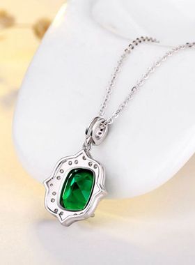 祖母绿吊坠女925纯银镀18k金彩宝项坠日韩珠宝彩色宝石绿宝石项链