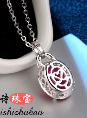 红宝石吊坠女纯银镀18k金彩色宝石项坠欧美彩宝首饰红碧玺项链