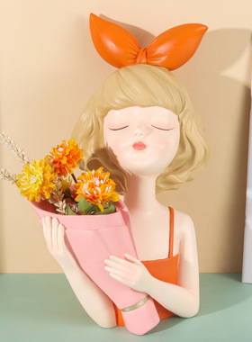 蝴蝶女孩捧花摆件干花插花器