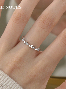 999纯银戒指女足银食指戒无名指尾戒蝴蝶可爱银饰品首饰送女友