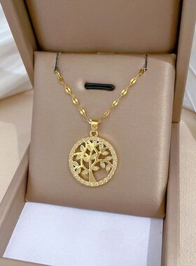 树枝猫头鹰轻奢气质华丽满钻项链女百搭锁骨链钛钢链条