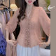 ເສື້ອຢືດ chiffon ຄໍ V-neck pleated ແບບຝຣັ່ງ niche