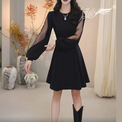 法式秋冬款洋气百搭小黑裙高级感千金风收腰显瘦韩版气质中长款裙 - 图3