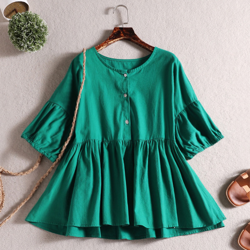 夏季新款娃娃衫韩版蓬蓬高腰衬衫 贝西米服饰衬衫