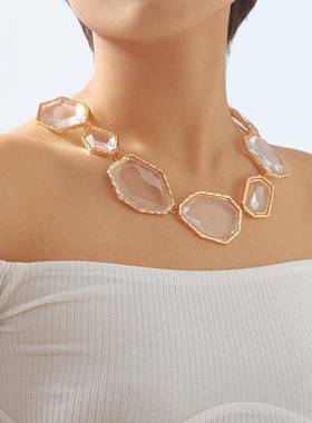 项链2023新款爆款个性时尚夸张几何形树脂锁骨链耳环项链necklace