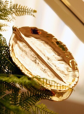 北欧ins陶瓷首饰收纳金色叶子