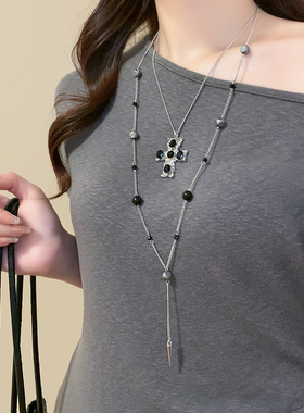 暗黑甜酷双层叠戴十字架项链