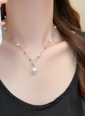 法式满天星曼塔玫瑰珍珠项链女