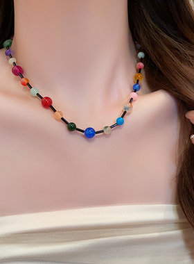 日韩树脂材质彩色串珠项链女