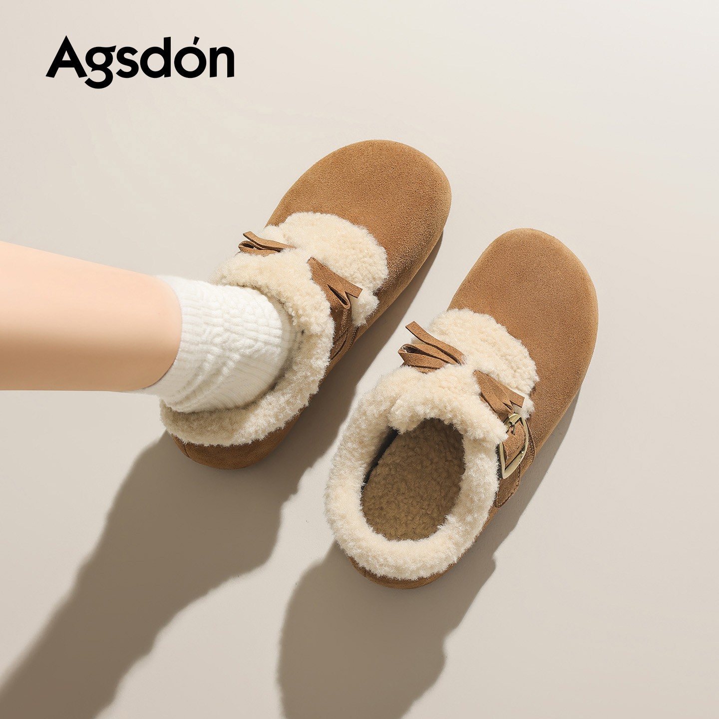 奥古狮登勃肯鞋女加绒2025新款冬季软底毛毛棉鞋内增高保暖雪地靴 - 图1