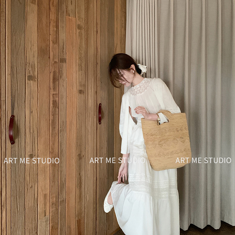 ARTME瓜瓜 莱赛尔亚麻蕾丝拼接无袖连衣裙女夏季收腰显瘦圆领上衣