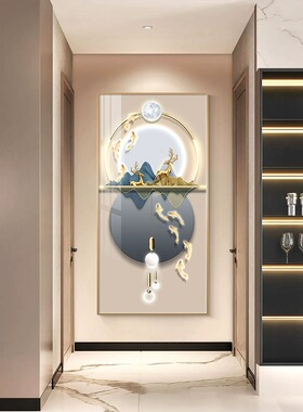 现代轻奢玄关装饰画九鱼图入户走廊过道挂画客厅正对门寓意好壁画