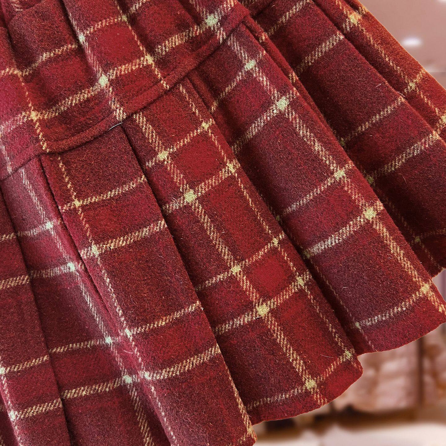 女童学院风红色格子毛呢百褶半身裙儿童秋冬装女孩洋气百搭短裙子,淘宝优惠券,粉丝福利购,淘宝优惠卷