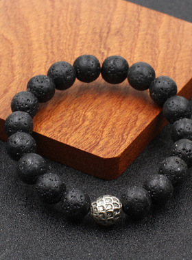 手链男潮佛珠手串转运珠子串珠男生手饰品黑曜石火山石头简约逆