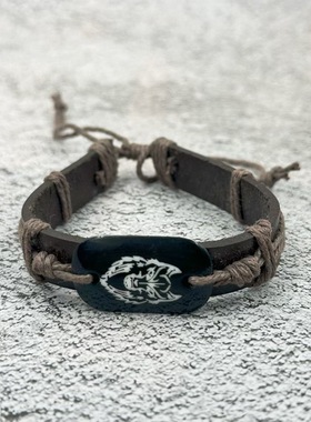 速卖通热销地摊货源狼头狮子塑脂牛骨可调节复古编织牛皮手链