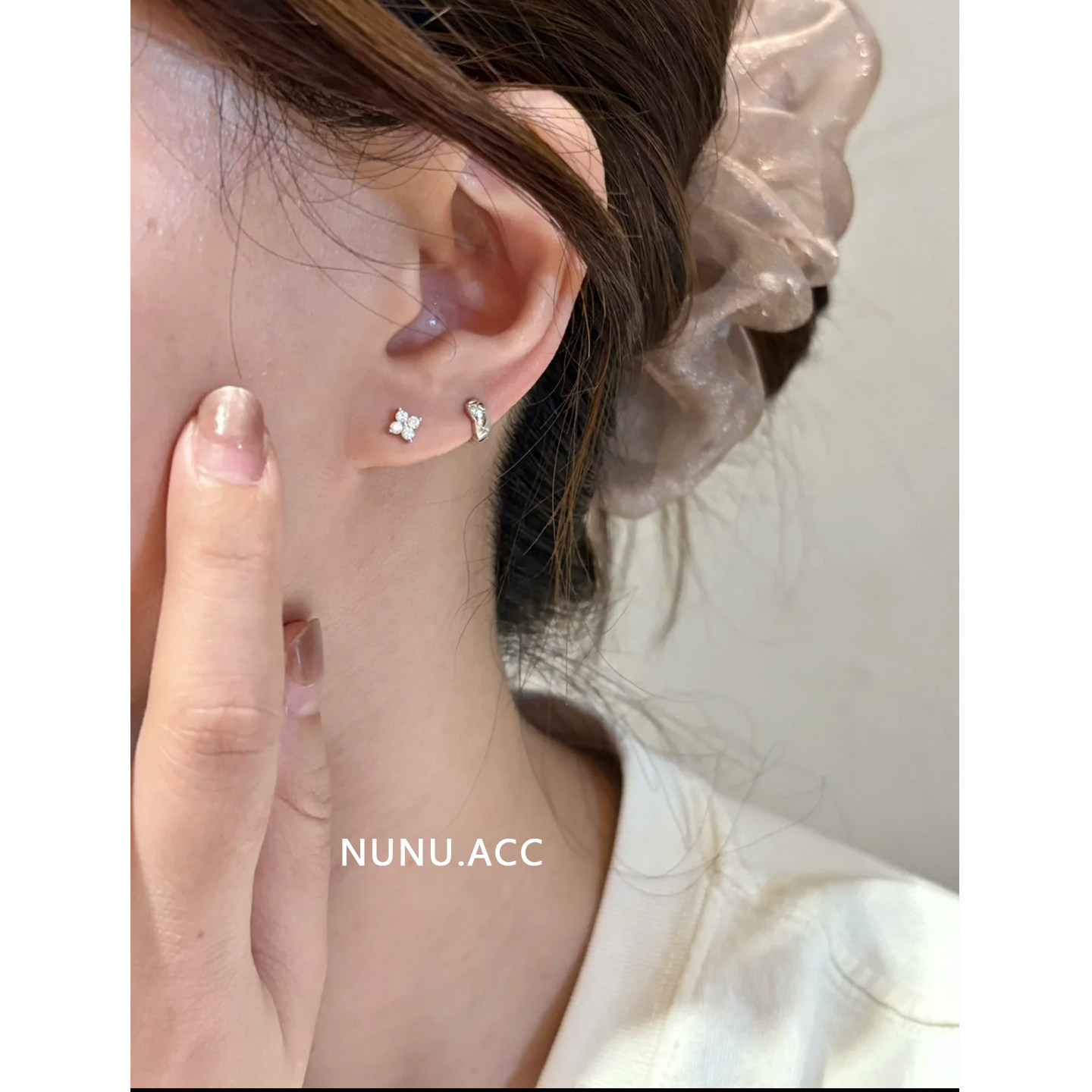 NUNU睡觉免摘S925纯银菱格耳圈小耳朵边缘耳扣简约叠带耳骨环耳饰,淘宝优惠券,粉丝福利购,淘宝优惠卷