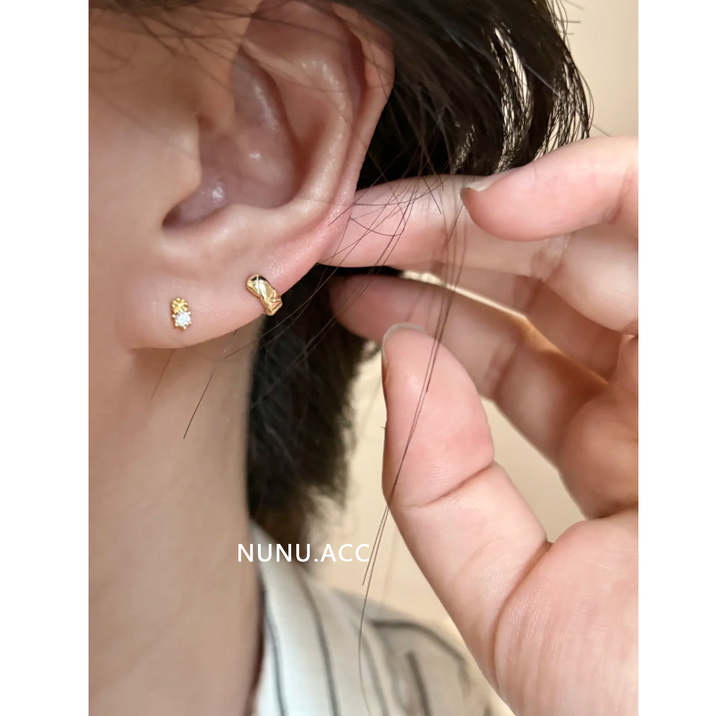 NUNU睡觉免摘S925纯银菱格耳圈小耳朵边缘耳扣简约叠带耳骨环耳饰,淘宝优惠券,粉丝福利购,淘宝优惠卷