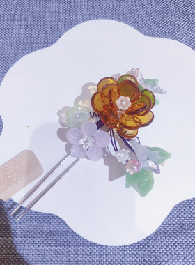 古风琉璃木芙蓉发钗发饰