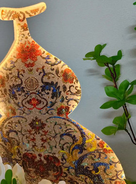 葫芦玄关装饰画高档立体壁灯福新中式水培绿植入户门走廊过道挂画