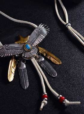 高桥风格绿松石鹰羽毛男琉璃珠