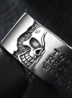 复古S925泰银朋克哥特骷髅头戒指男潮人霸气日韩男士戒指创意