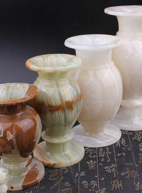 巴基斯坦玉雕青白玉花瓶中式玉石插花瓶摆件家居玄关装饰玉器瓶子