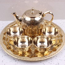 Indian bronzer retro Chinese style bubble tea set for home drinking tea tea art brass tea tray teapot tea cup copper bowl