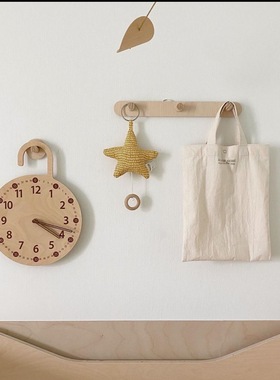 ins韩版家居实木静音钟墙壁挂钟简约数字时钟民宿床头台钟装饰钟