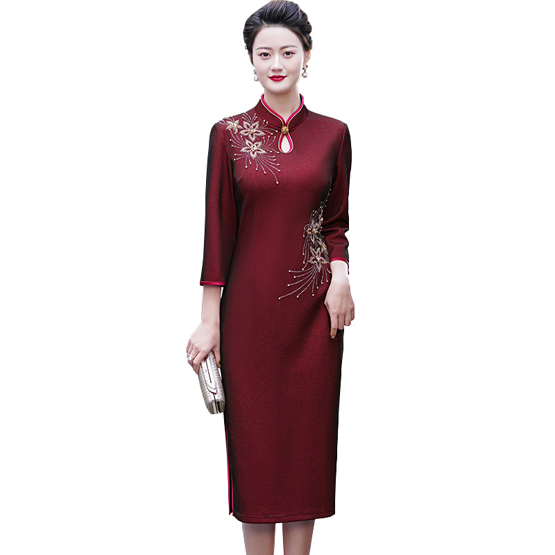 参加婚礼高端喜婆婆改良旗袍女气质妈妈优雅连衣裙2022年春季新款