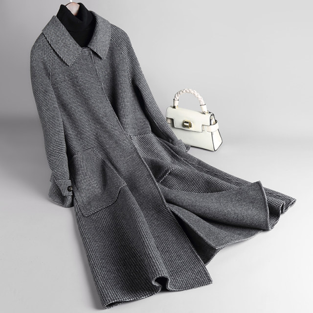 Houndstooth wool double-sided wool coat Korean style