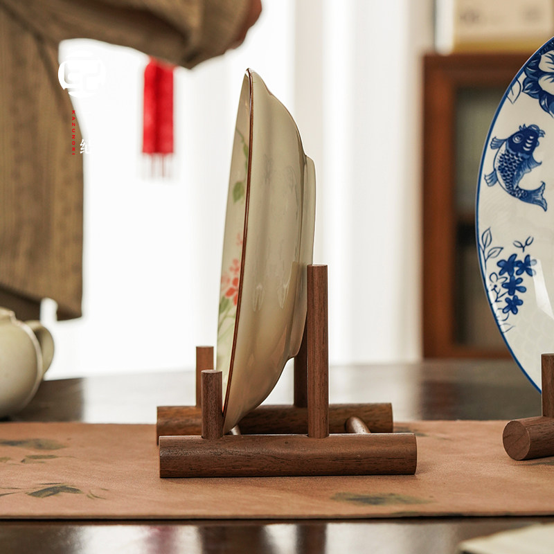 黑胡桃木盘子摆件展示架实木桌面圆瓷盘装饰支架茶饼托架唱片CD,淘宝优惠券,粉丝福利购,淘宝优惠卷