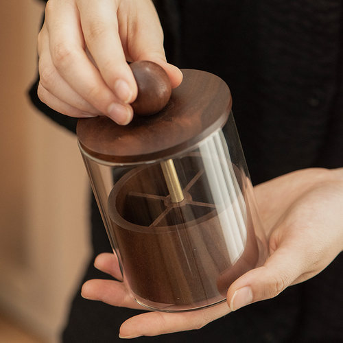 黑胡桃木牙签牙线二合一收纳盒实木高颜值防尘牙签筒木质棉签盒 - 图0