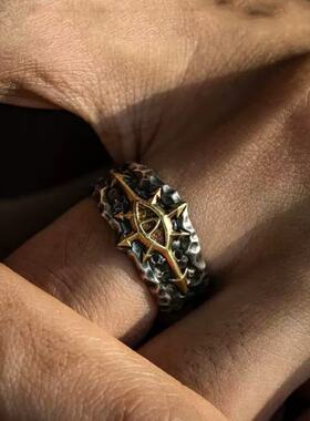 复古黑色远征阿巴顿徽霸气潮流恶魔之眼戒指男开口感小众戒指