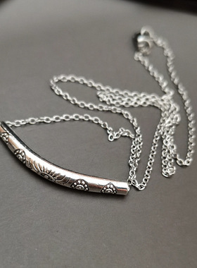 云南民族风饰品复古简约藏银弯管短款项链百搭日常锁骨链细链配饰