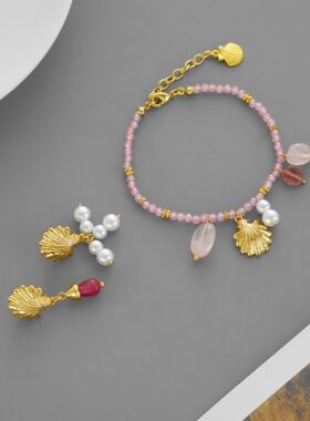 原创海风私语系列贝壳项链小众度假风休闲粉色系贝壳手链耳钉项链