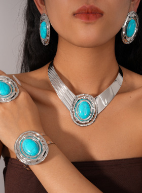 欧美跨境中古风椭圆形亚克力项链轻奢感锁骨链时尚夸张项饰女