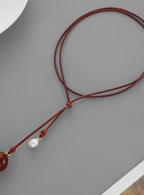 原创新款田园风石榴项链 小众简约设计百搭气质叠戴红石榴锁骨链