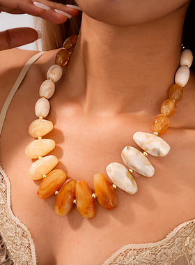 欧美跨境亚克力圆形水滴项链轻奢小众感锁骨链夸张复古风项饰