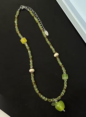 青苹果乐园森系小清新手作串珠绿色锁骨链女童趣青苹果项链颈链潮