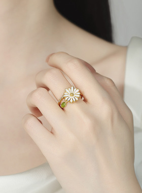 森系花朵系列可调节指环女精工镀金环保小众设计感套装戒指饰品