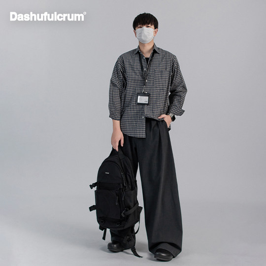 Dashufulcrum日系复古格子纯棉长袖衬衫男女春秋休闲百搭质感衬衣