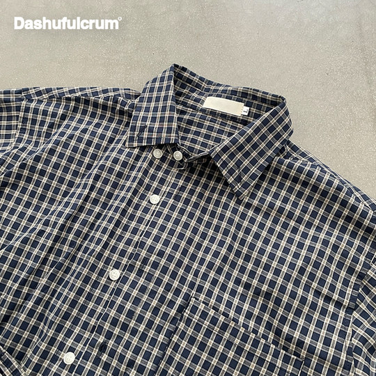 Dashufulcrum日系复古格子纯棉长袖衬衫男女春秋休闲百搭质感衬衣