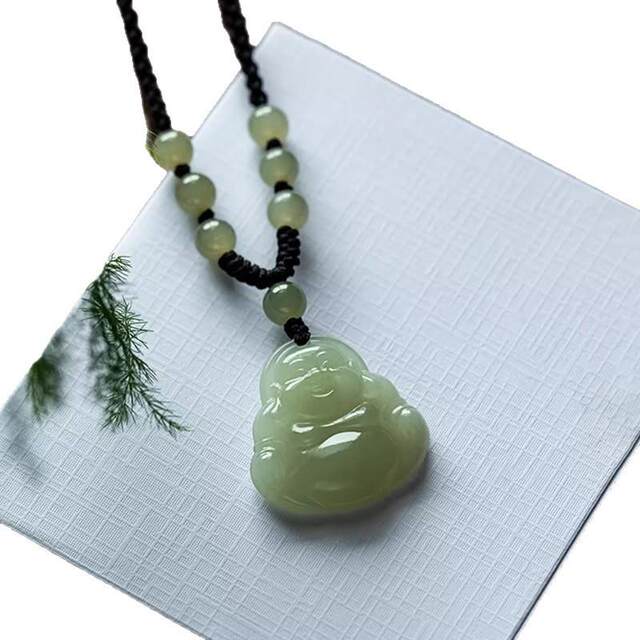 Imitation jade Laughing Buddha pendant, safe guardian Buddha necklace in the year of birth, male and female temperament transfer beads, Guanyin pendant