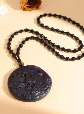 黑药珀马到成功灯照变色紫珀款树脂毛衣链吊坠快手拼多多直播爆款